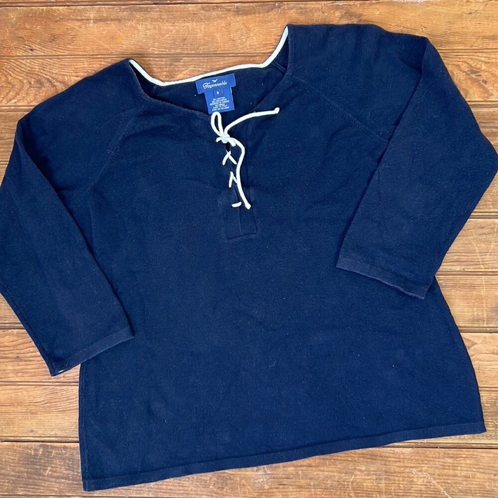 Women’s vintage 90s Faconnable navy summer 3/4 sleeve knit sweater size small